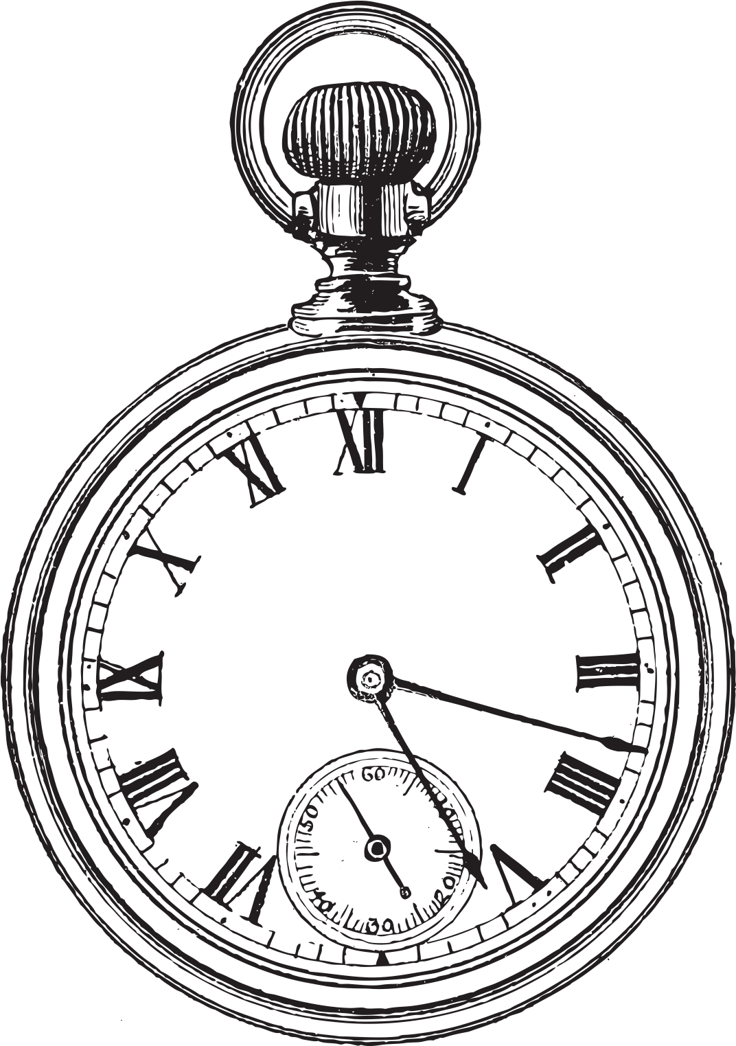 Pocket Watch Clip Art Hand Painted Alarm - Simple Pocket Watch Drawing (1635x1596), Png Download