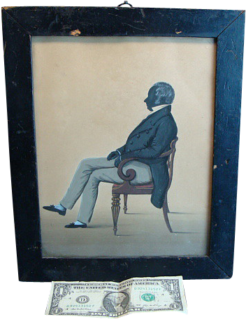 Very Fine Antique Folk Art Silhouette Watercolor Man - Antique (455x455), Png Download