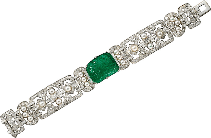 Platinum, One Carved Emerald , Natural Pearls, Diamonds - Solid 925 Sterling Silver Green Vintage Style Pearl (1000x1000), Png Download