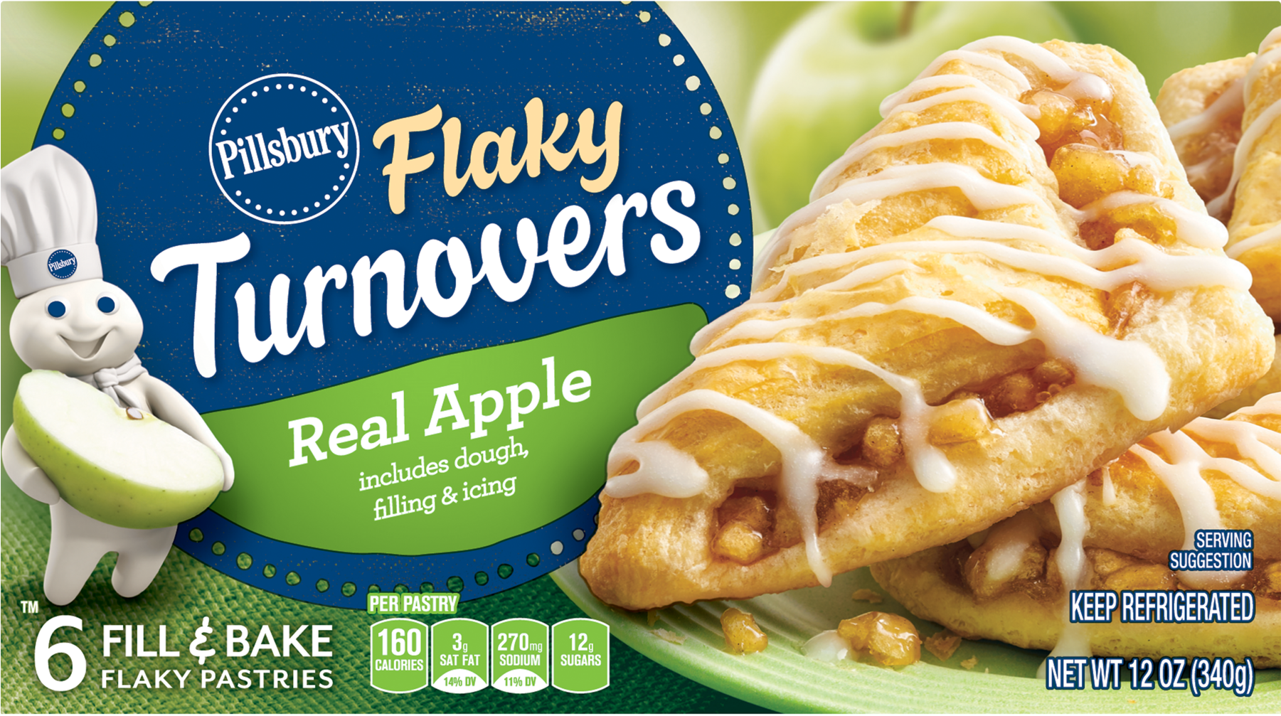 Pillsbury Flaky Turnovers Real Apple Dough Filling - Pillsbury Apple Turnovers (1800x1800), Png Download