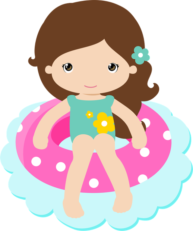 Girl Clipart Swimming - Menina Pool Party Png (640x767), Png Download