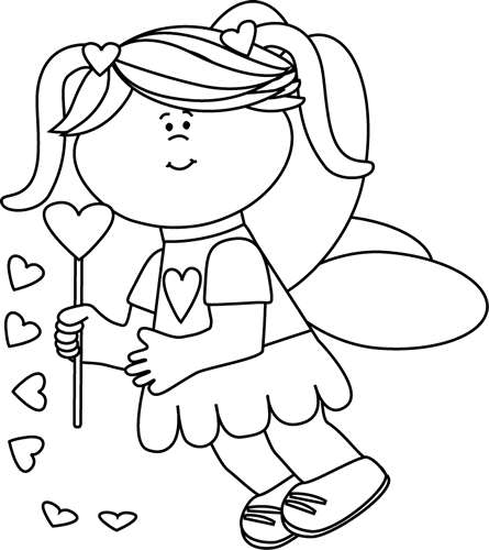 Black And White Flying Valentine's Day Fairy - Fairy Clip Arts Blacke And White (445x500), Png Download