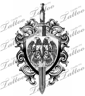 Svg Black And White Archangel Drawing Sword - Shield With Sword Tattoo (400x400), Png Download