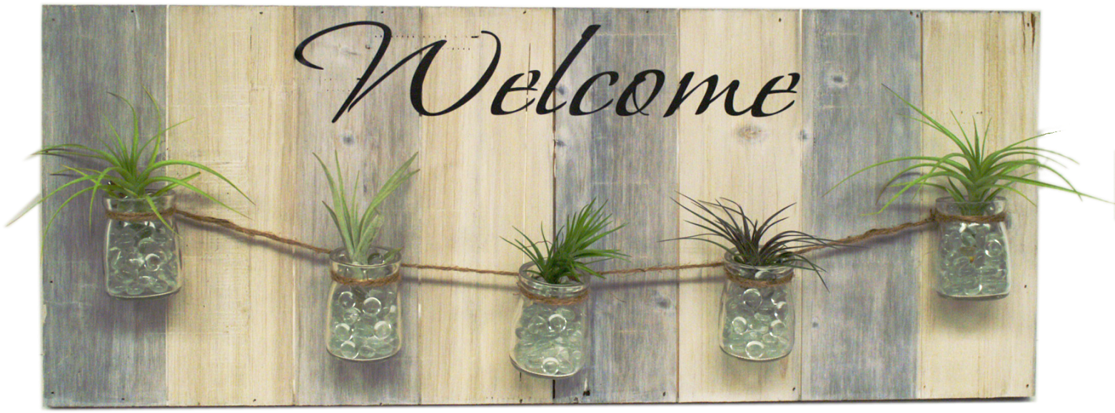 Diy Air Plant Pallet Welcome Sign - Flowerpot (1600x748), Png Download