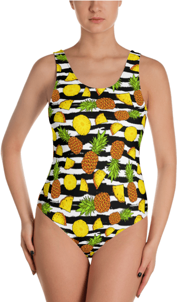 Pineapple With Black And White Stripes One-piece Swimsuit - One-piece Swimsuit (600x600), Png Download