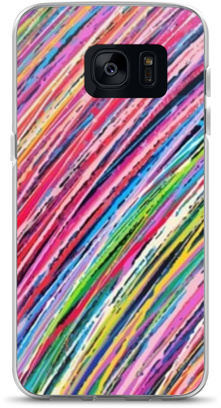 Samsung Phone Case - Stickntoit Pink And Green Colored Pencil Stripes Skin (1000x1000), Png Download