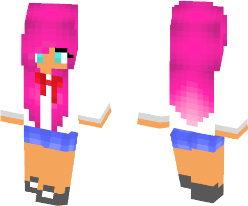 Girl With Pink Hair And A Bow - Skin (584x497), Png Download