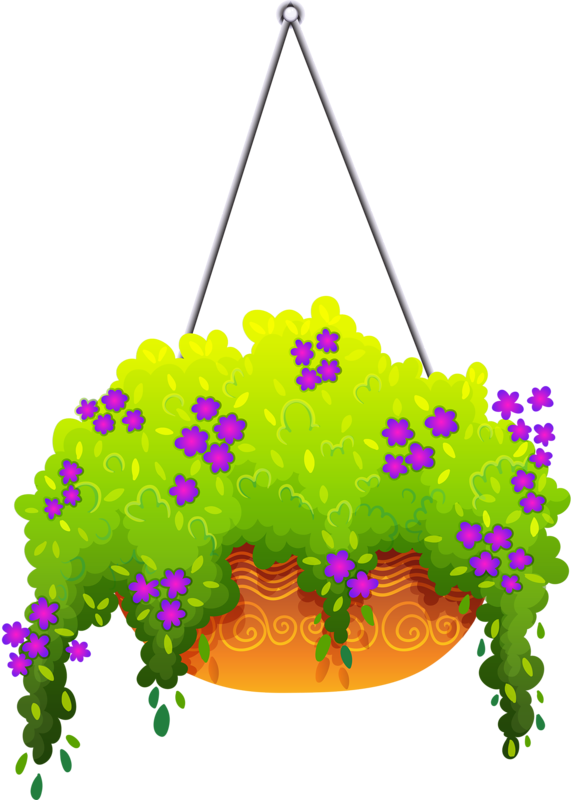 Pot Plant Clipart Flower Basket - Clipart Hanging Flower Basket (573x800), Png Download