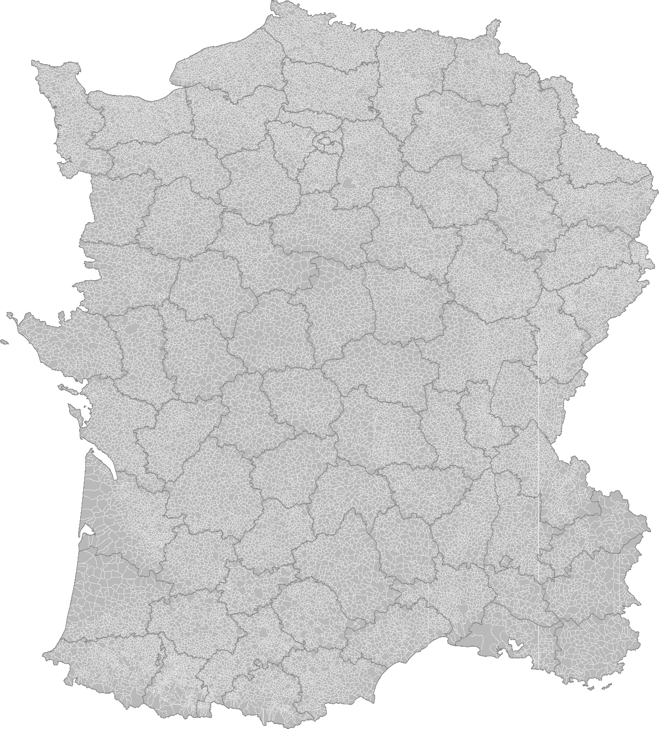 Blank Map Of France With Communes And Departments - Flag Map Of France (1307x1444), Png Download