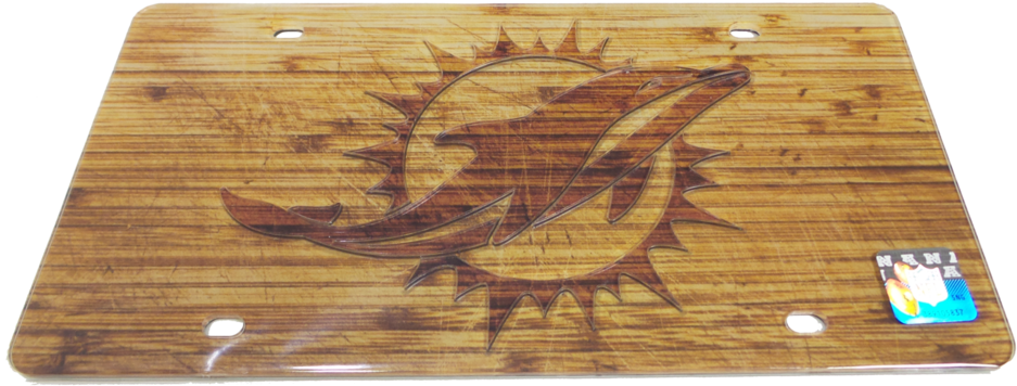 Miami Dolphins Front License Plate Tag - Miami Dolphins Wood Design Acrylic License Plate (1024x440), Png Download
