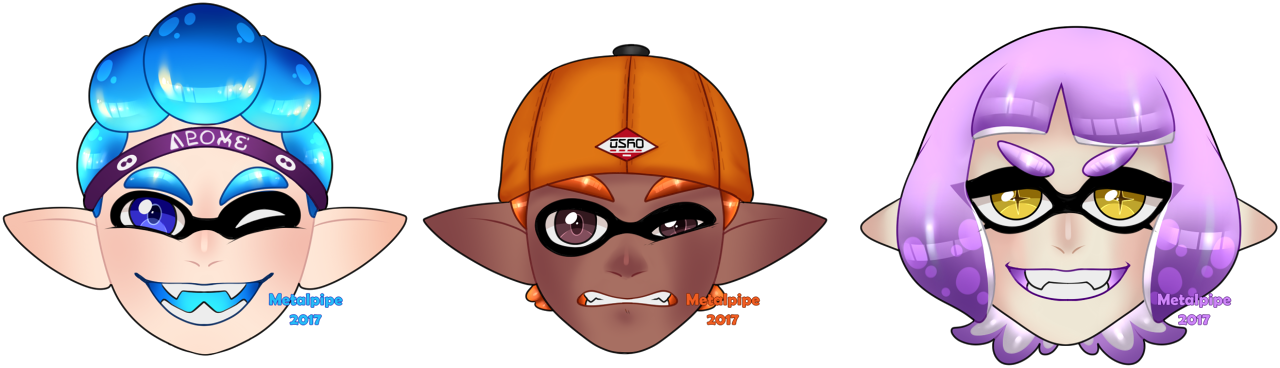 Splatoon - Squiddo Headshots - Cartoon (1280x368), Png Download
