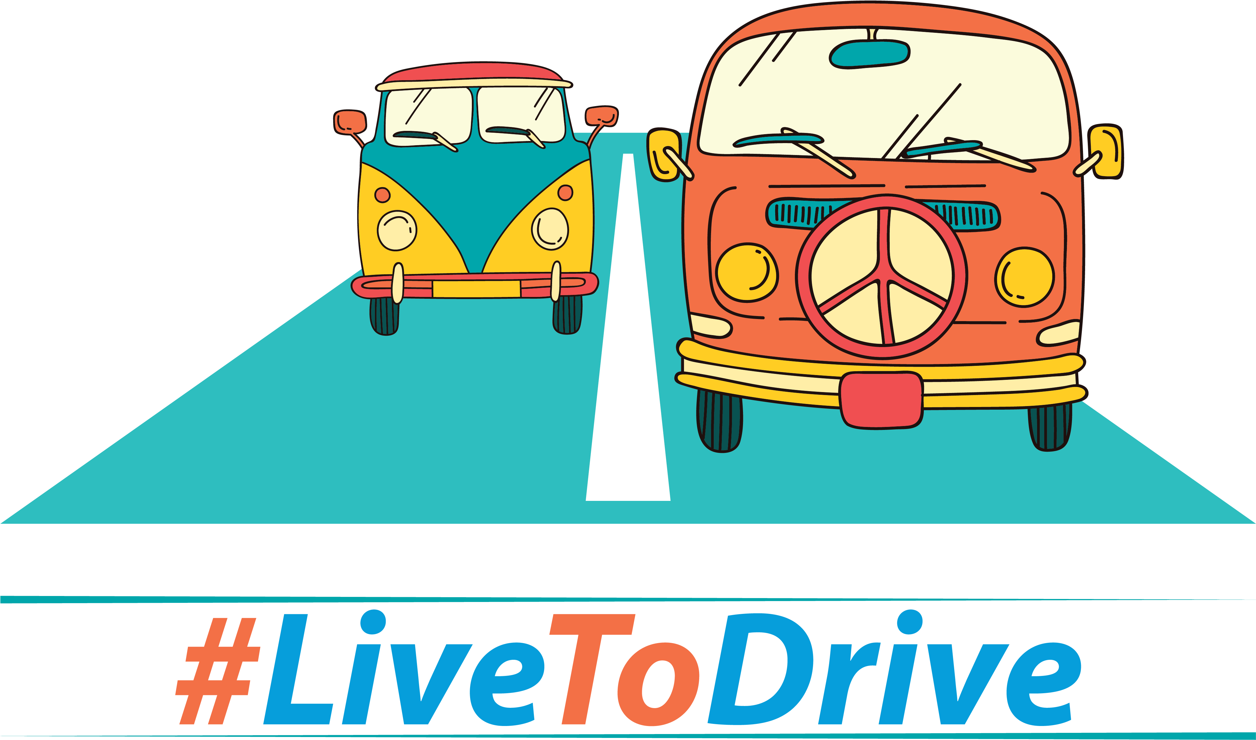 Illustration Of A Vintage Hippie Bus On Blue With Peace (5000x4167), Png Download