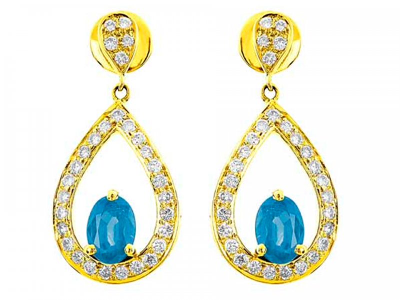 Blue Topaz And Diamond Earrings In 18k Yellow Gold - Topaz (800x800), Png Download