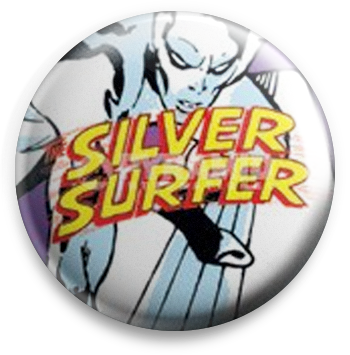 Silver Surfer - Marvel Comics Silver Surfer Zoom Button Badge (350x355), Png Download