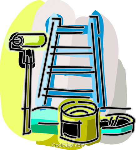 Escalera Con Lata De Pintura Y Rodillo De Pintura Libres - Lata De Tinta E Rolo (435x480), Png Download