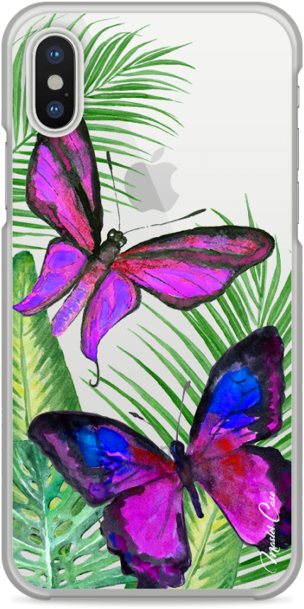 Coque Iphone X Fuchsia Watercolor Butterflies - Iphone 6s (1230x900), Png Download