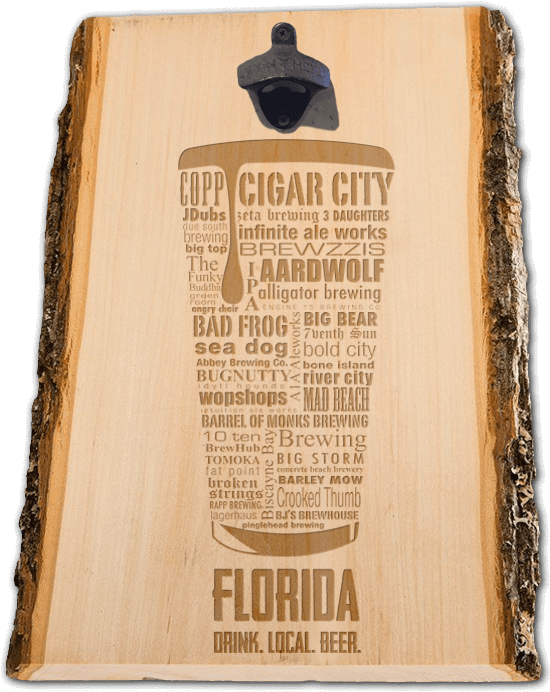Florida State Craft Beer Laser Engraved Custom Wooden - Laser Engraving Of Wood (561x699), Png Download