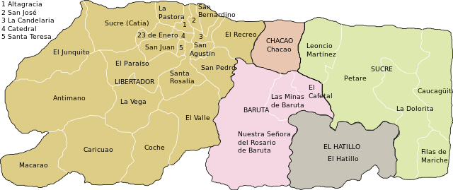 Mapa De Caracas Con Parroquias - Mapa De Caracas (640x269), Png Download