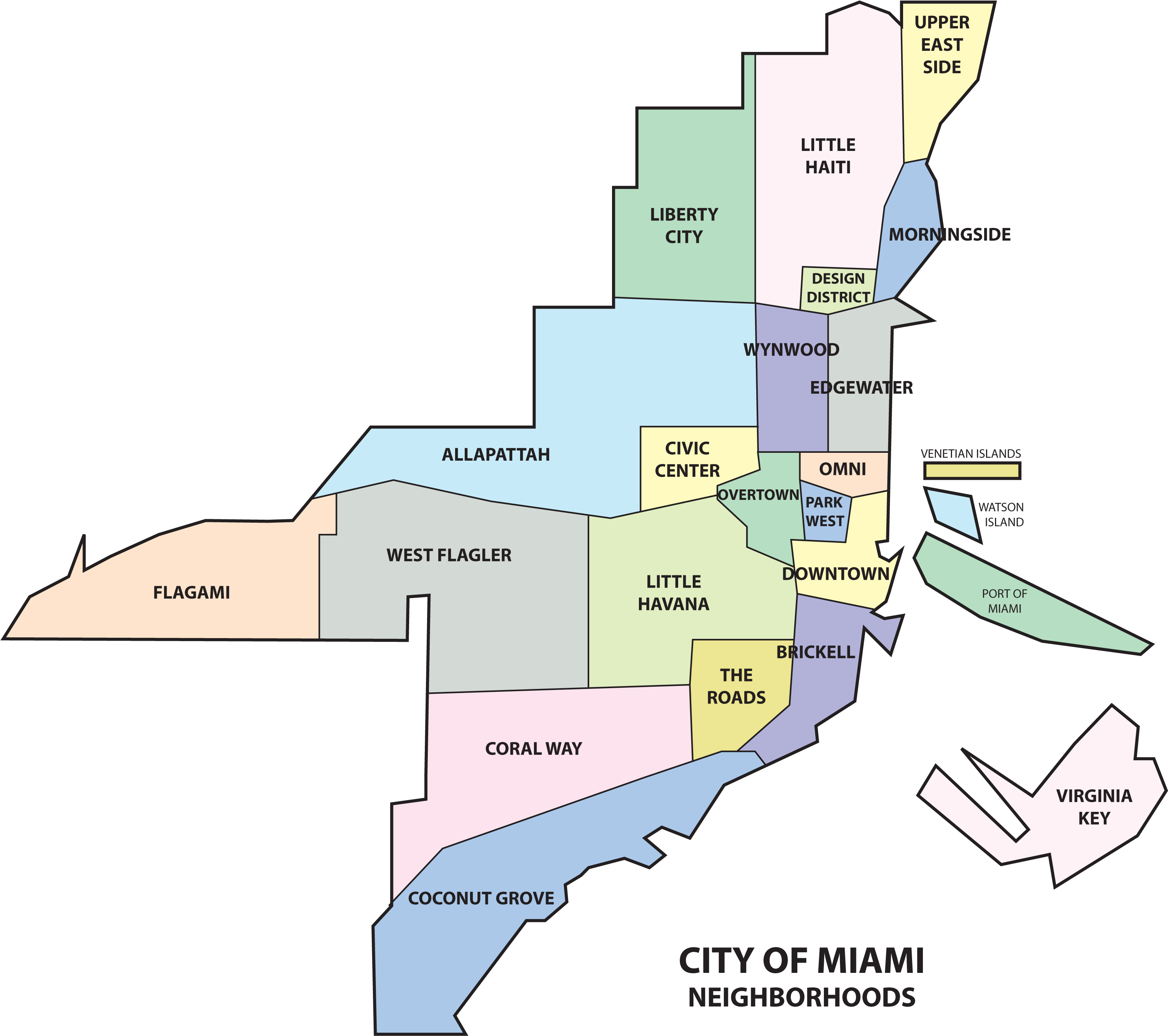 Coconut Grove, Neighborhood Of The City Of Miami - Map Of South Florida Miami Neighborhoods (3146x2796), Png Download