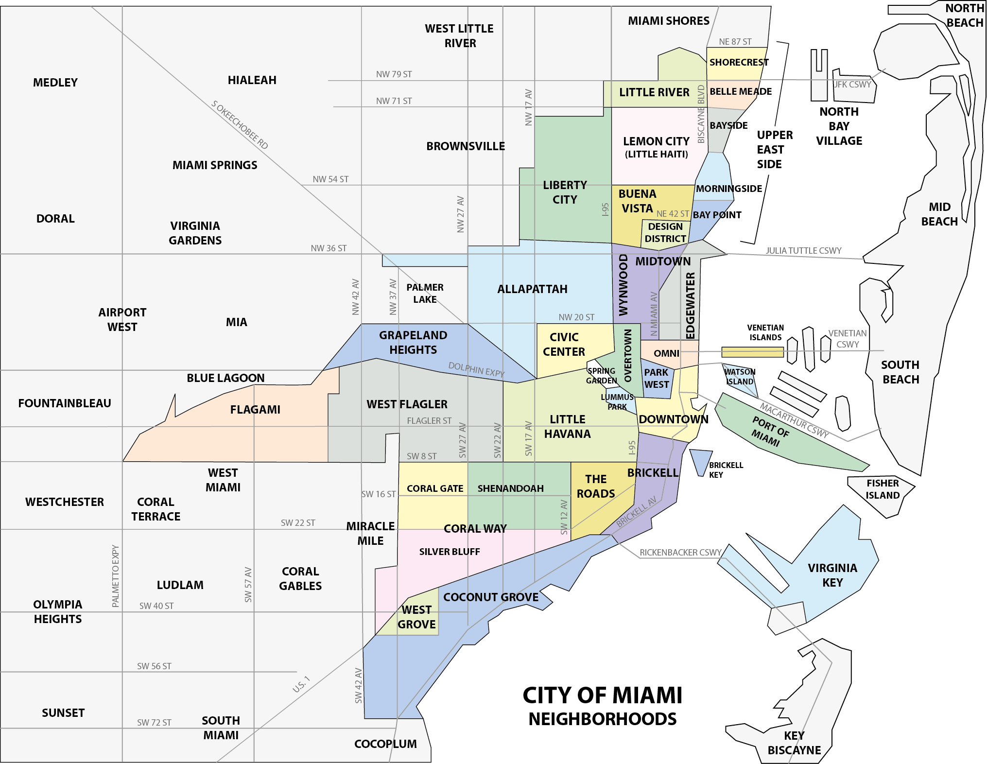 Mapa De Zonas De Miami (2031x1572), Png Download