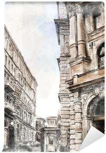 Watercolor Illustration Of City Scape - Drawing (400x400), Png Download
