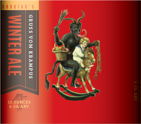 Krampus Full Wrap Label - Krampus Christmas Round Ornament (490x677), Png Download