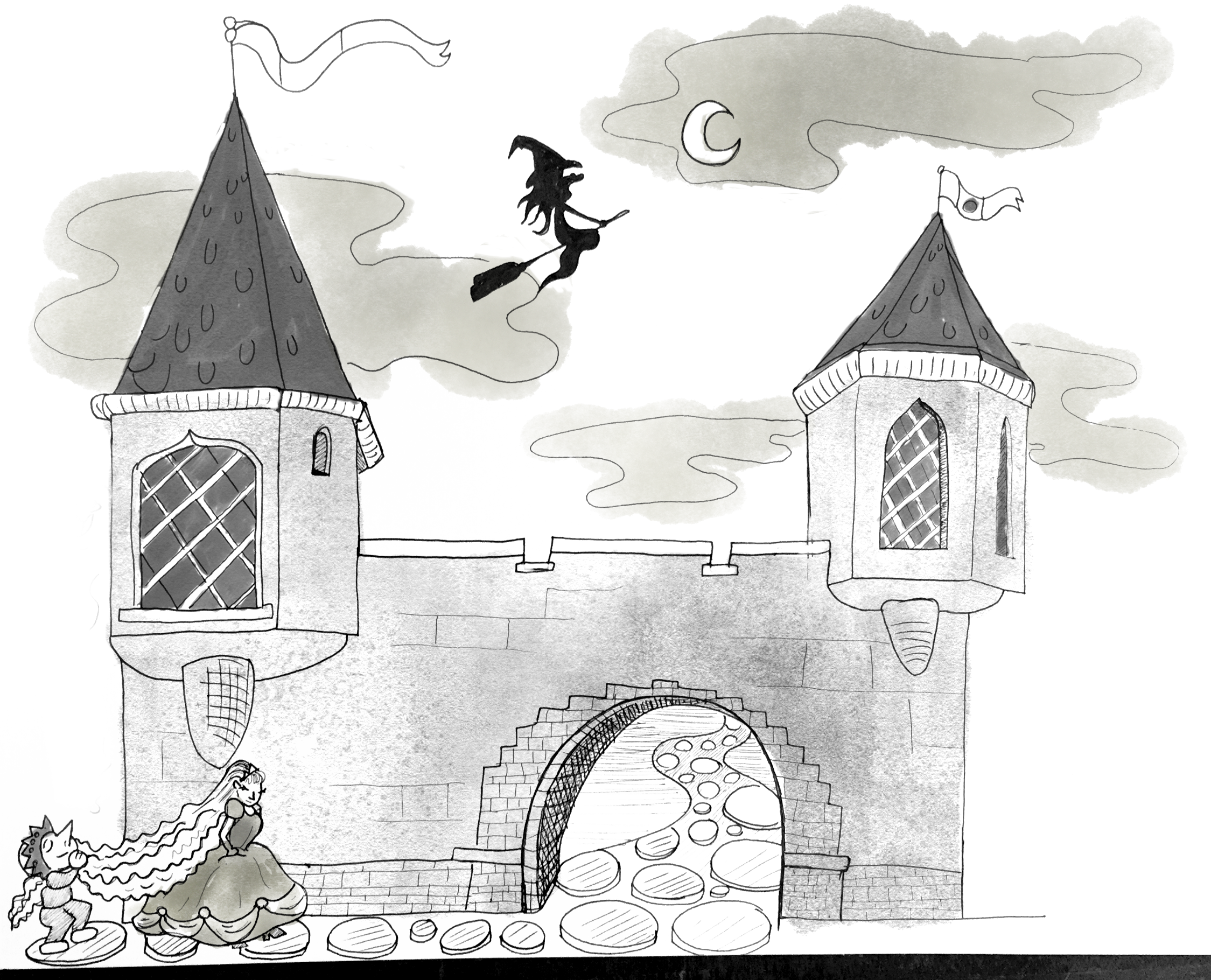 The Ruins At Dawn - Black And White (2249x1820), Png Download
