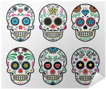 Mexican Sugar Skull, Dia De Los Muertos Icons Set On - Dia De Los Muertos Skeletons Clipart (400x400), Png Download