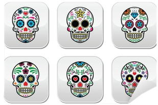 Mexican Sugar Skull, Dia De Los Muertos Buttons Set - Jolly Coroner: A Picaresque Novel [book] (400x400), Png Download