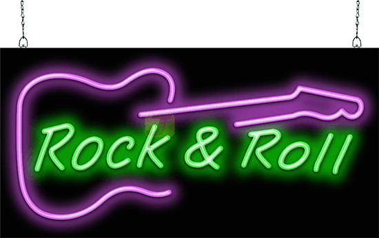 Rock N Roll Guitar Neon Sign - Neon Sign (550x346), Png Download
