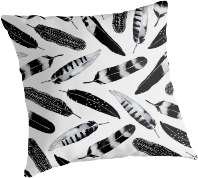 Black And White Feather Pattern Design - Watercolor Painting (875x875), Png Download