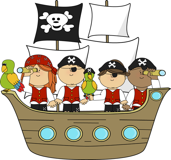 Pirate Ship Clipart - Cartoon Pirates On A Ship (600x562), Png Download