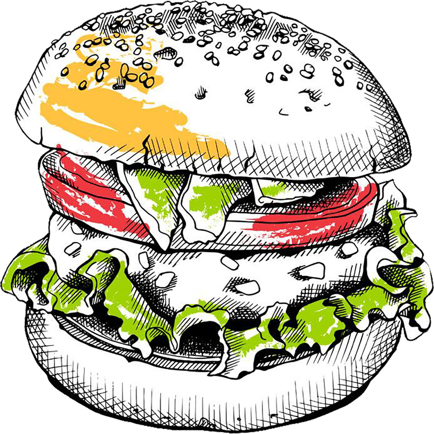 Hamburger Clipart Bacon Cheeseburger - Vector Painted Burgers (1500x1500), Png Download