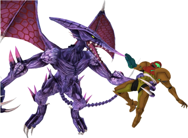 Angel Glory's Resized Ridley Holding Samus - Ridley Ssb4 (656x471), Png Download