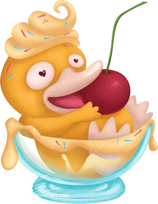 Psyduck Vanill Ice-cream - Painting (618x800), Png Download