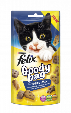 Felix Cat Treats Goody Bag Cheesy Mix 60g - Felix Goody Bag (480x480), Png Download