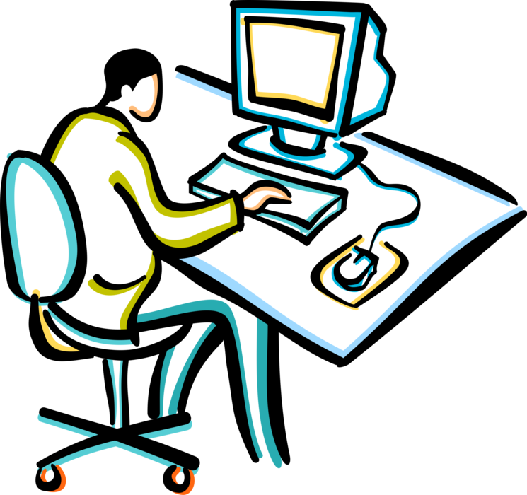 Vector Illustration Of Businessman Working At Office - Clipart Bürotisch (745x700), Png Download