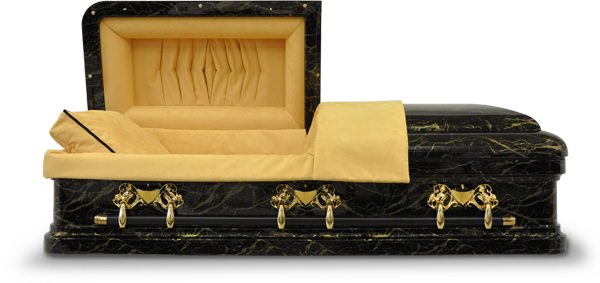 Golden Marble Casket - Black And Yellow Casket (600x283), Png Download