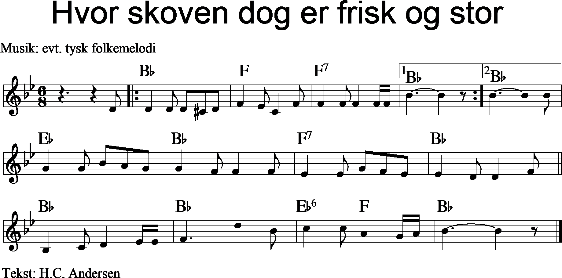 Hvor Skoven Dog Er Frisk Og Stor - Piano Music Treble Clef (1925x931), Png Download