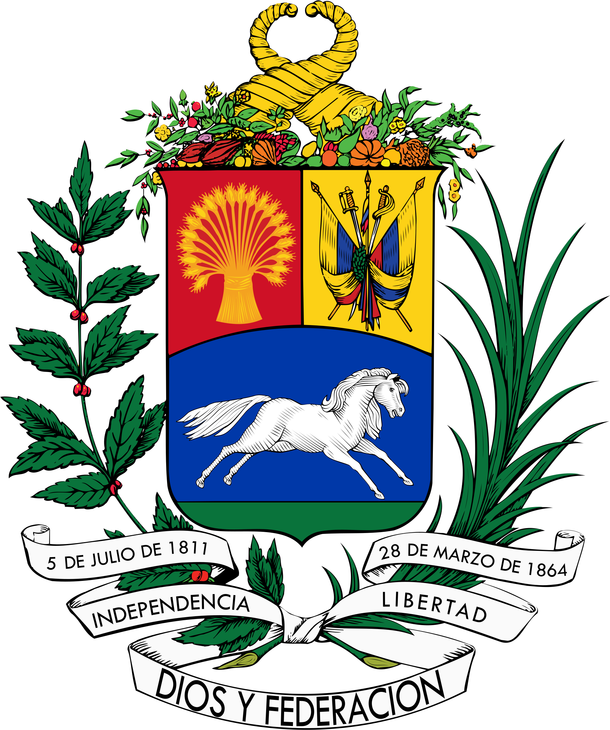 Dios Y Federación - Venezuela Coat Of Arms (2000x2401), Png Download