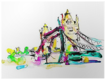 Watercolor Sketch Painting Of The Tower Bridge In London - London (400x400), Png Download