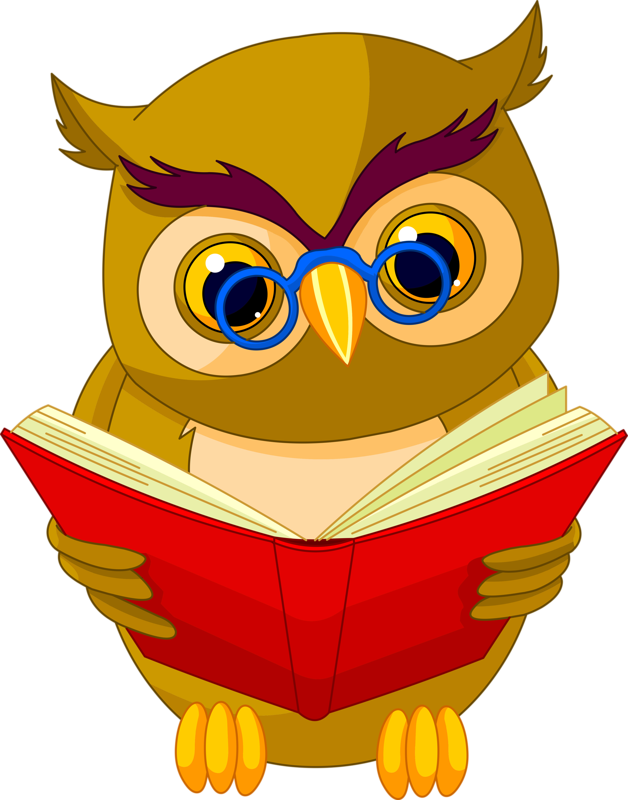 Owls Clipart Reading - Wise Owl Cartoon (628x800), Png Download