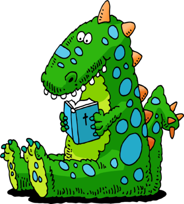 Clip Free Bible Reading Clipart - Dinosaur Reading Clipart (361x400), Png Download