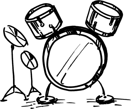 Drums Sketch Cartoon (452x379), Png Download