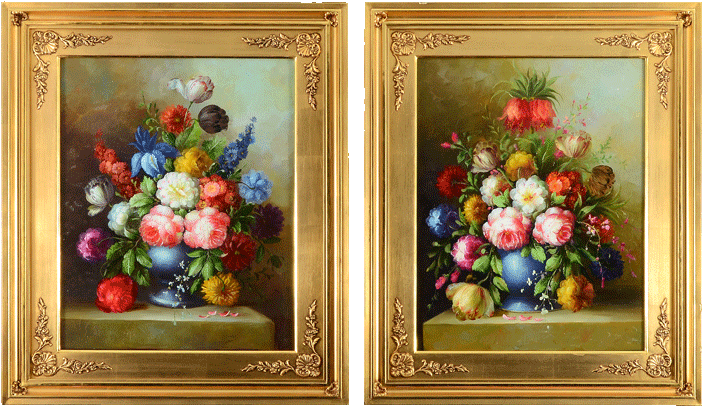 Spanish Pair Of Oil Paintings Floral Still Life - Solvang Antiques (720x720), Png Download