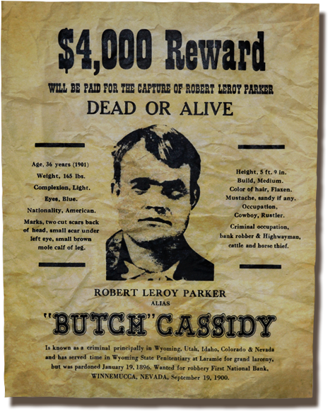 Butch Cassidy Wanted Poster (519x616), Png Download