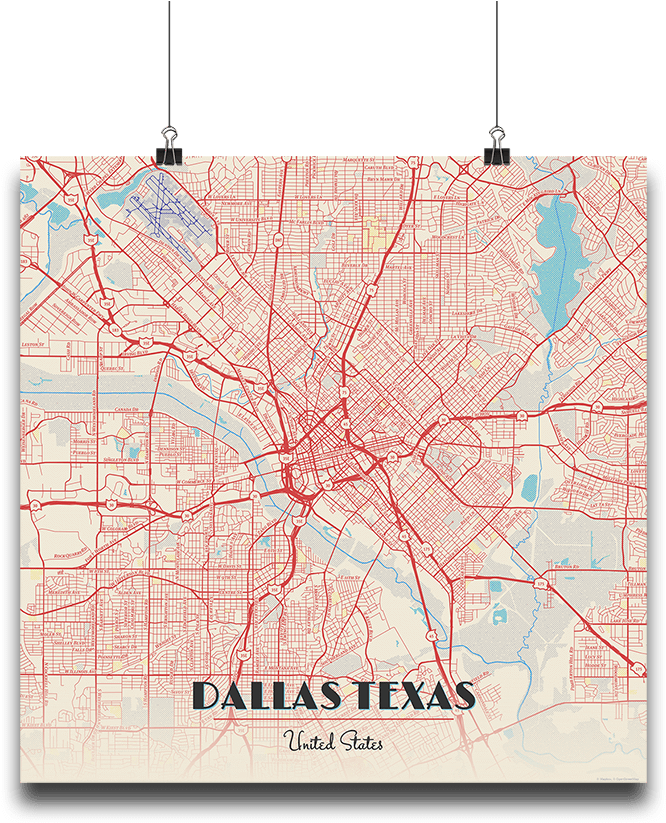Premium Map Poster Of Dallas Texas - Motif (683x1024), Png Download