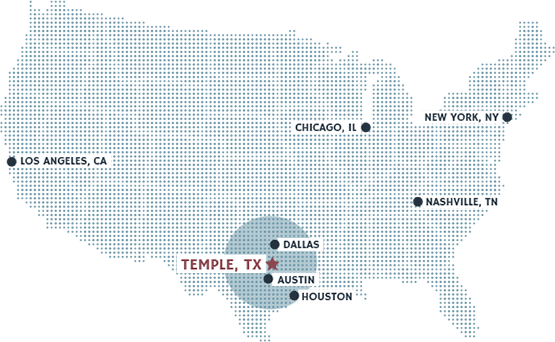 Temple, Texas Location On United States Map - Temple Texas Png (555x342), Png Download