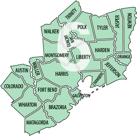 South East Texas Tcma Map Region - Region 6 Texas Map (521x521), Png Download