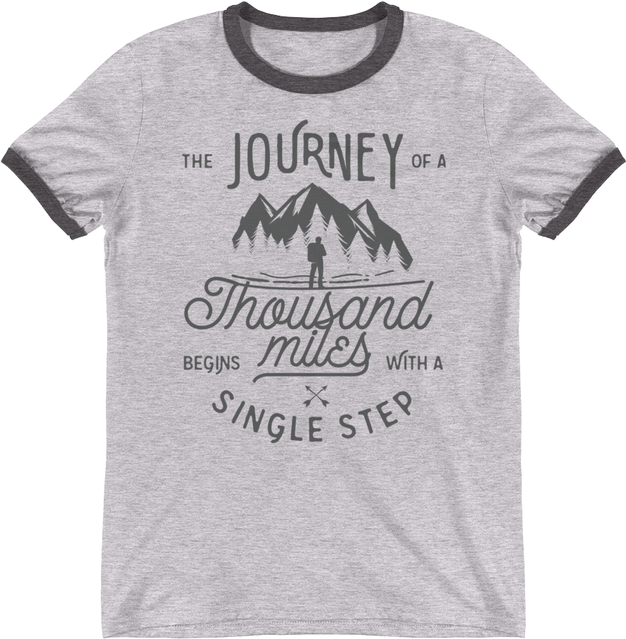 Png Journey Ringer T-shirt - Journey Of A Thousand Miles - Quotes - Wanderlust - (1000x1000), Png Download